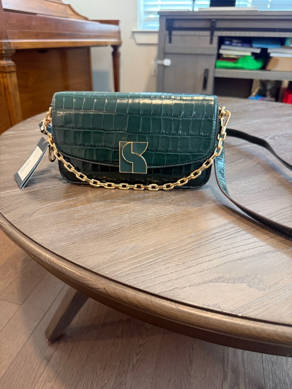 Kate Spade Green Croc-Embossed Chain Shoulder Bag - Gold Hardware